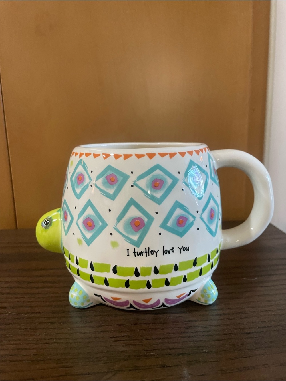 NATURAL LIFE White Turtle Mug with Teal, Lime & Pink Accents